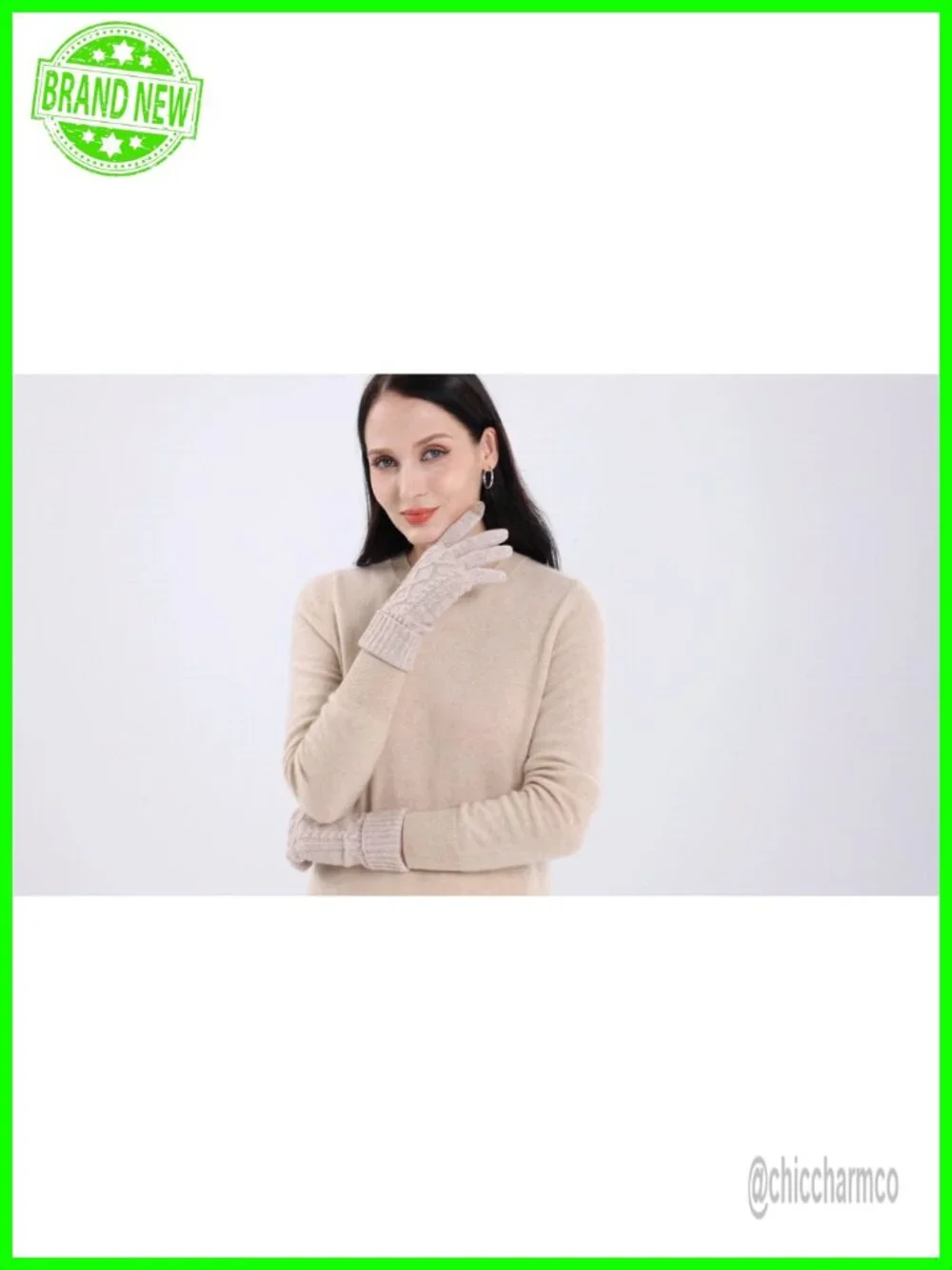 100% Cashmere Touchscreen Gloves for Women with Long Ribbed Cuff